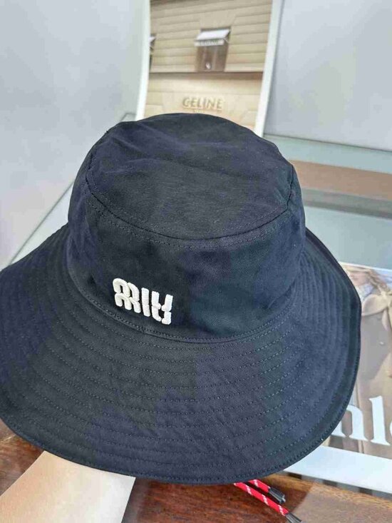 Miu Miu Cotton Sun Hat with Red Drawstring Detail